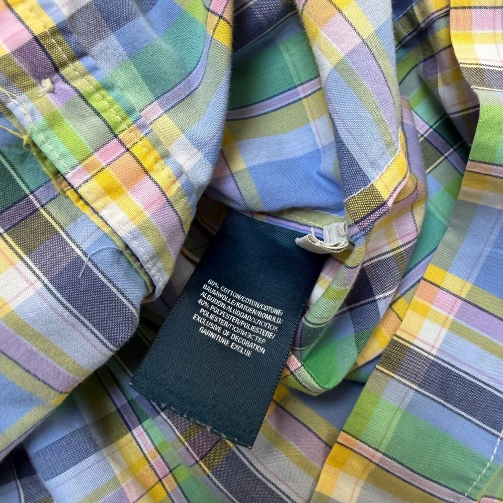Excellent Ralph Lauren Plaid Ruffle Shirt Dress Tie Waist Pastel Girls Size 24M